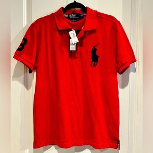 Polo Ralph Lauren Red Polo Shirt with Blue Logo